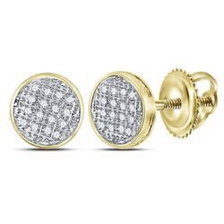 1/12 CTW Mens Round Diamond Circle Cluster Stud Earrings 10kt Yellow Gold - REF-9T3K