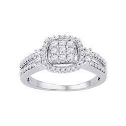 1/2 CTW Round Diamond Cushion-frame Cluster Split-shank Ring 10kt White Gold - REF-35K9R