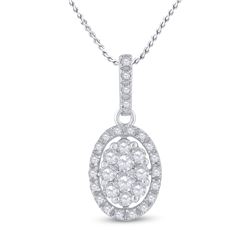 1/2 CTW Round Diamond Oval Cluster Pendant 14kt White Gold - REF-38W4F