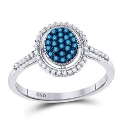 1/4 CTW Round Blue Color Enhanced Diamond Oval Frame Cluster Ring 10kt White Gold - REF-16F8M