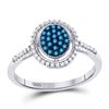 Image 1 : 1/4 CTW Round Blue Color Enhanced Diamond Oval Frame Cluster Ring 10kt White Gold - REF-16F8M
