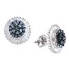 Image 1 : 1 CTW Round Blue Color Enhanced Diamond Cluster Earrings 10kt White Gold - REF-32Y3X