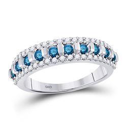1/2 CTW Round Blue Color Enhanced Channel-set Diamond Ring 10kt White Gold - REF-21F5M