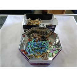 2 TRAYS OF JEWELLERY - RHINESTONE, GOLD TONE, BEADED, ETC