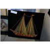 Image 2 : VINTAGE WATER COLOR ENAMELED PICTURE FRAME AND STRING ART SHIP