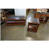 Image 1 : LEATHER TOP COFFEE TABLE AND END TABLE - LEATHER IS DAMAGED