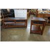 Image 2 : LEATHER TOP COFFEE TABLE AND END TABLE - LEATHER IS DAMAGED