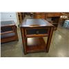 Image 3 : LEATHER TOP COFFEE TABLE AND END TABLE - LEATHER IS DAMAGED