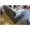 Image 8 : BRAND NEW GREY AIR LEATHER 2 PC SECTIONAL SOFA WITH CUPHOLDERS, AND REMOVABLE PILLOW BACKS, RETAIL $