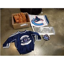 CANUCKS COLLECTIBLES, CAR FLAG AND BASEBALL GLOVE