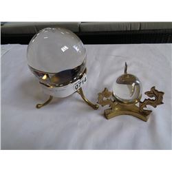 2 CRYSTAL BALLS ON STANDS