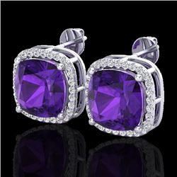 12 ctw Amethyst & Micro Pave VS/SI Diamond Earrings 18k White Gold