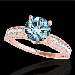 1.21 ctw SI Certified Blue Diamond Solitaire Antique Ring 10k Rose Gold