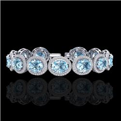 30 ctw Sky Blue Topaz & Micro Pave VS/SI Diamond Bracelet 10k White Gold