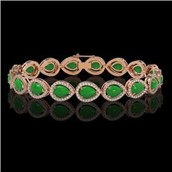 13.19 ctw Jade & Diamond Micro Pave Halo Bracelet 10k Rose Gold
