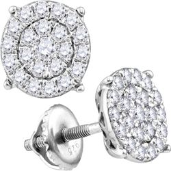 10kt White Gold Round Diamond Cindys Dream Concentric Cluster Stud Earrings 2.00 Cttw