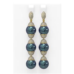 3 ctw Diamond & Pearl Earrings 18K Yellow Gold