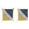 Image 1 : Yellow-tone Sterling Silver Mens Blue Color Enhanced Diamond Square Cluster Earrings 1/6 Cttw