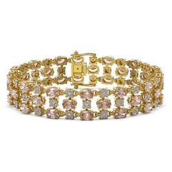 11.02 ctw Morganite & Diamond Row Bracelet 10K Yellow Gold