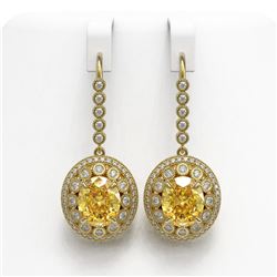 15.44 ctw Canary Citrine & Diamond Victorian Earrings 14K Yellow Gold