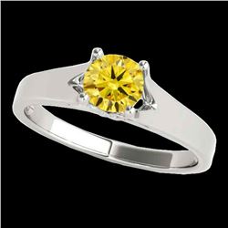 1 ctw Certified SI/I Fancy Intense Yellow Diamond Ring 10k White Gold