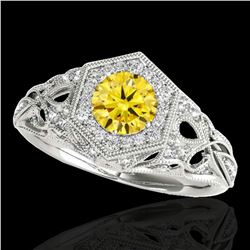 1.4 ctw SI/I Fancy Intense Yellow Diamond Antique Ring 10k White Gold