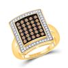 Image 1 : 10kt Yellow Gold Womens Round Brown Diamond Rectangle Cluster Ring 1.00 Cttw