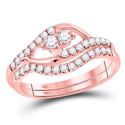 10kt Rose Gold Womens Round Diamond 2-Stone Bridal Wedding Engagement Ring Band Set 1/2 Cttw