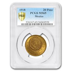 1918 Mexico Gold 20 Peso MS-65 PCGS