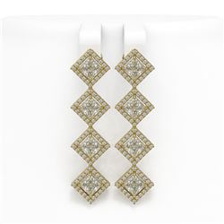 5.92 ctw Princess Cut Diamond Micro Pave Earrings 18K Yellow Gold