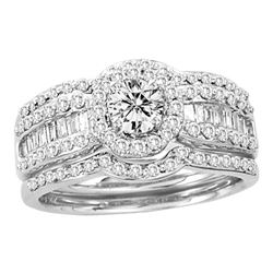 14kt White Gold Womens Round Diamond Bridal Wedding Engagement Ring Band Set 1.00 Cttw