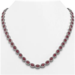 26.38 ctw Ruby & Diamond Micro Pave Halo Necklace 10k White Gold