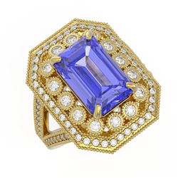 5.86 ctw Certified Tanzanite & Diamond Victorian Ring 14K Yellow Gold