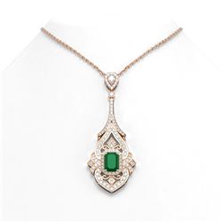 10.47 ctw Emerald & Diamond Necklace 18K Rose Gold