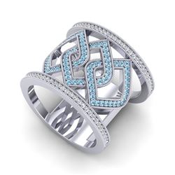 0.90 ctw Blue & White Micro Pave Diamond Ring 14k White Gold
