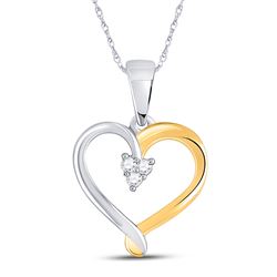 Two-tone Sterling Silver Womens Round Diamond Heart Cluster Pendant 1/20 Cttw