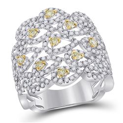 14kt White Gold Womens Round Yellow Diamond Teardrop Band Ring 1-1/2 Cttw