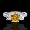 Image 2 : 1.67 ctw Intense Fancy Yellow Diamond Art Deco Ring 18k White Gold