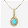 Image 2 : 3.97 ctw Turquoise & Diamond Victorian Necklace 14K Yellow Gold