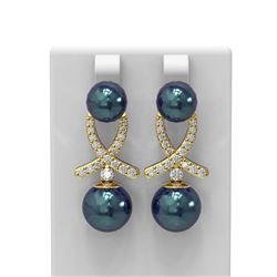 1.3 ctw Pearl & Diamond Earrings 18K Yellow Gold