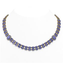 36.19 ctw Tanzanite & Diamond Necklace 14K Yellow Gold