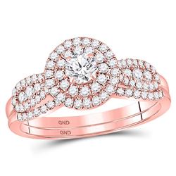 14kt Rose Gold Womens Round Diamond Halo Bridal Wedding Engagement Ring Band Set 3/4 Cttw