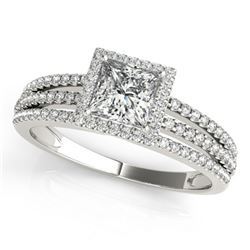 0.95 ctw Certified VS/SI Princess Diamond Halo Ring 14k White Gold