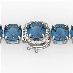 35 ctw London Blue Topaz & Micro VS/SI Diamond Bracelet 14k White Gold
