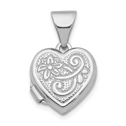 14k White Gold Heart Locket Pendant - 16 mm