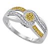 Image 1 : Sterling Silver Womens Round Yellow Color Enhanced Diamond Swirl Cluster Ring 1/5 Cttw
