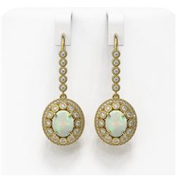 7.81 ctw Certified Opal & Diamond Victorian Earrings 14K Yellow Gold