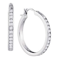 14kt White Gold Womens Round Diamond Hoop Snap-down Post Earrings 1.00 Cttw