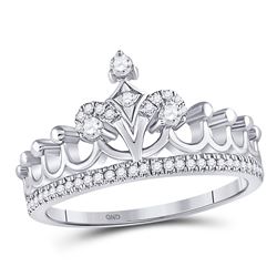 10kt White Gold Womens Round Diamond Crown Tiara Fashion Ring 1/5 Cttw