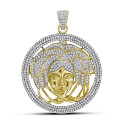 10kt Yellow Gold Mens Round Diamond Medusa Gorgon Charm Pendant 2-1/5 Cttw